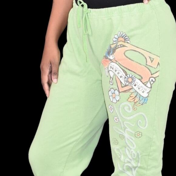 Vintage Supergirl Sweatpants Green Cropped Tattoo Capri Pants Joggers Y2K Small - Picture 5 of 16